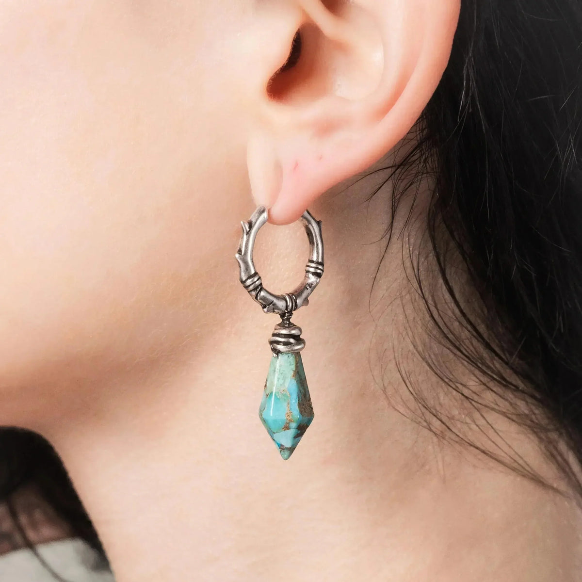 WRAPPED RELIC EARRINGS(SILVER-TURQUOISE)