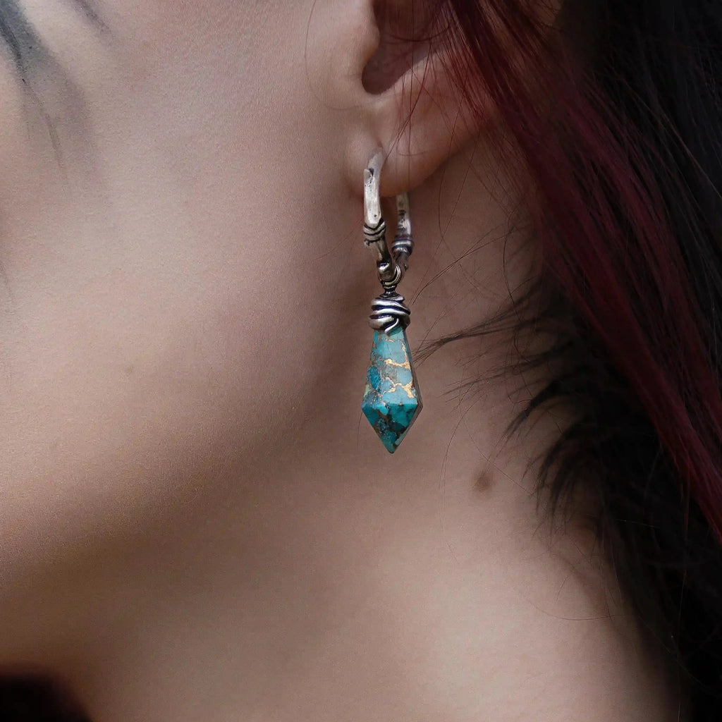 WRAPPED RELIC EARRINGS(SILVER-TURQUOISE)