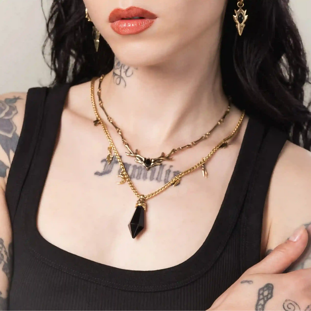 WRAPPED RELIC NECKLACE (GOLD-OBSIDIAN)
