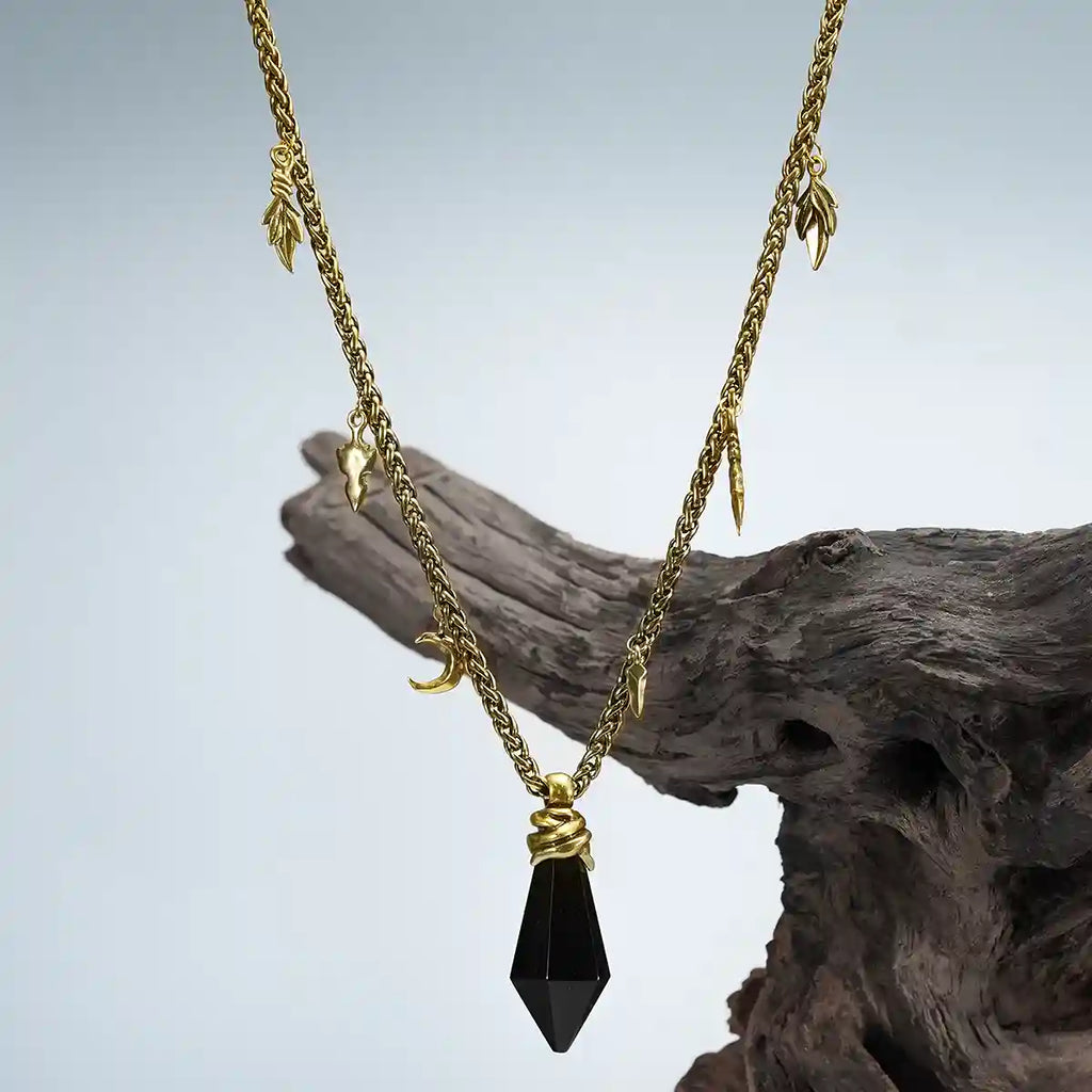 WRAPPED RELIC NECKLACE (GOLD-OBSIDIAN)