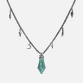 Wrapped Relic Necklace in silver plating with turquoise raw stone pendant and antiqued charm chain